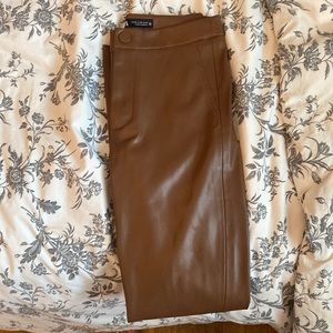NEW ZARA Brown Faux-Leather Pants
